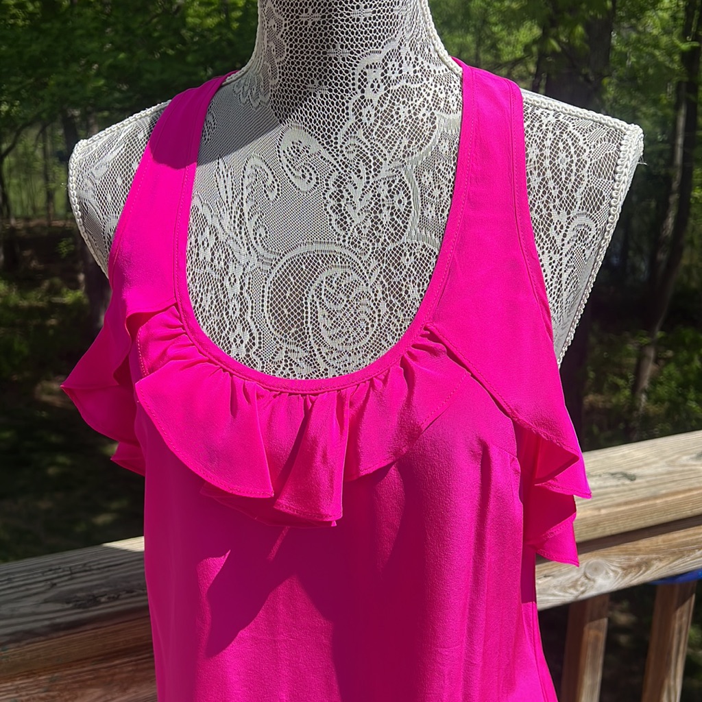 100% Silk Alice And Trixie Racerback Hot Pink Dress Sleeveless Xs Fuchsia